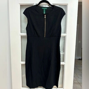 Lauren Ralph Lauren Black Sleeveless Zip Front Classic Cocktail Dress Size 6